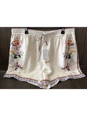 Johnny Was Mayvis Pull On Shorts Womens Size 2XL XXL Willah Ivory Birds New